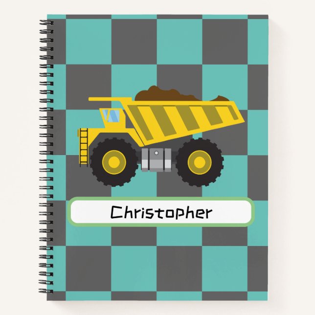 Personalisierte Jungs Dump Truck Kids School Notizbuch (Vorderseite)