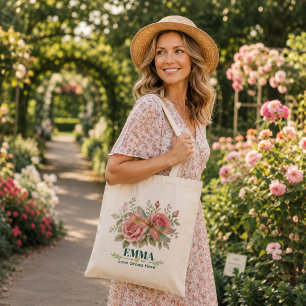 Personalisierte Juni-Geburtsblume Libelle Rose Tragetasche