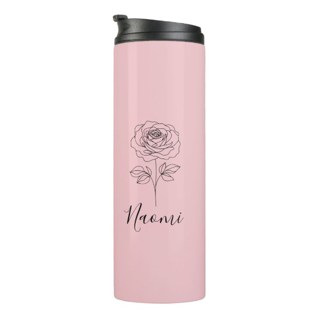 Personalisierte Juni Rose Geburtstag Blume Geschen Thermosbecher (Nach rechts gedreht)