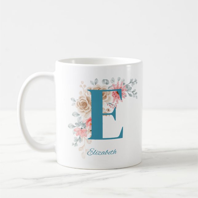 Personalisierte Kaffee-Tasse mit Name & Alphabet E Kaffeetasse (Links)