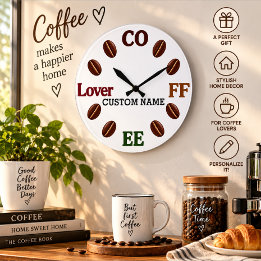 Personalisierte Kaffeebohnen-Wanduhr als Geschenk Große Wanduhr