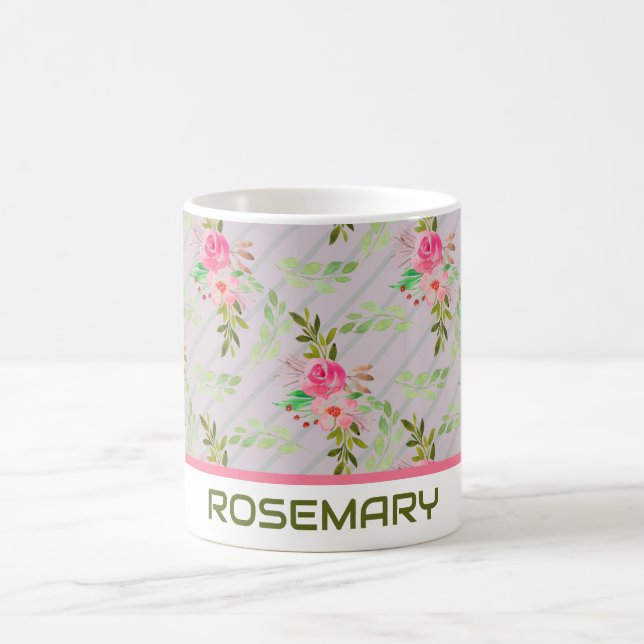 Personalisierte Kaffeetasse mit Blumen und Blätter (Mittel)