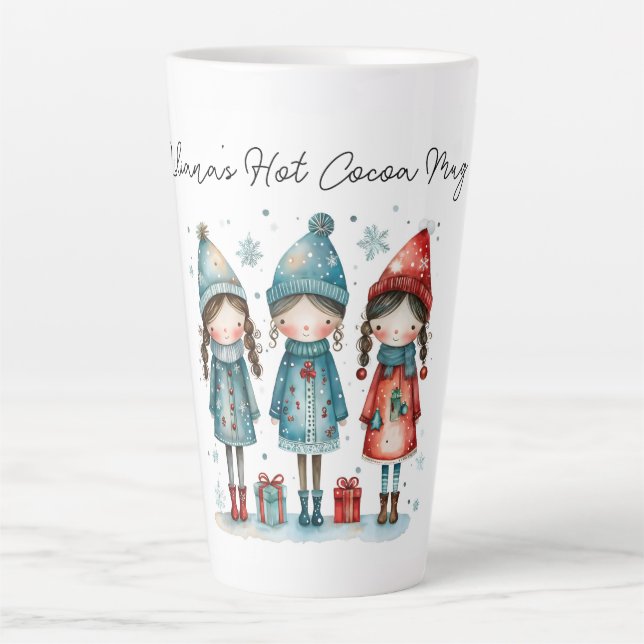Personalisierte Kakao-Tasse mit Winterkindern Milchtasse (Vorderseite)