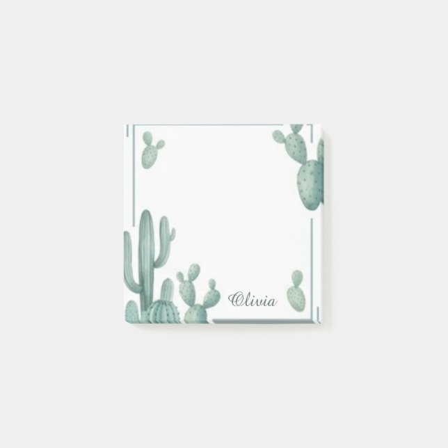 Personalisierte Kaktus-Aquarell-Haftnotizen Post-it Klebezettel (Vorderseite)