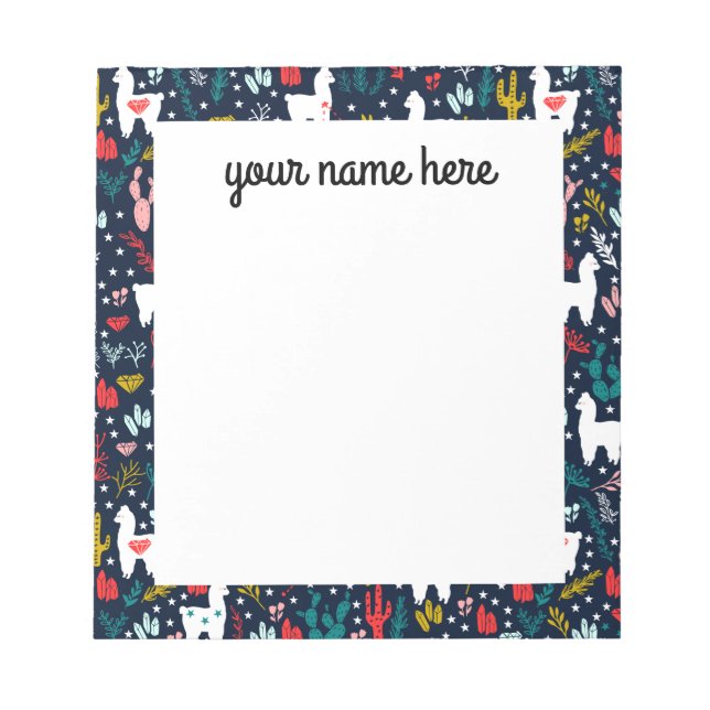 Personalisierte Kaktus und Alpaca Notepad Notizblock (Vorderseite)