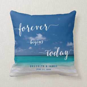 Personalisierte Kalligrafie Beach Hochzeitskissen Kissen