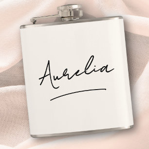 Personalisierte Kalligrafie Name Elfenbein Jungges Flachmann