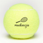 Personalisierte Kalligrafie Skriptname Tennis Ball<br><div class="desc">Personalisierte Tennisbälle mit individuelle Name oder Text bedruckt in einem trendigen und stilvollen modernen Kalligraphie-Script-Schriftart und einfachem Tennisschläger-Monogramm-Design. Jeder weibliche Tennisspieler würde das elegante Aussehen dieser modernen mit Monogramm Übungsbälle als Geschenk schätzen.</div>