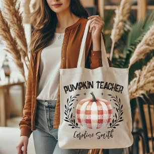 Personalisierte karierte Kürbis-Lehrer-Tasche, Her Tragetasche