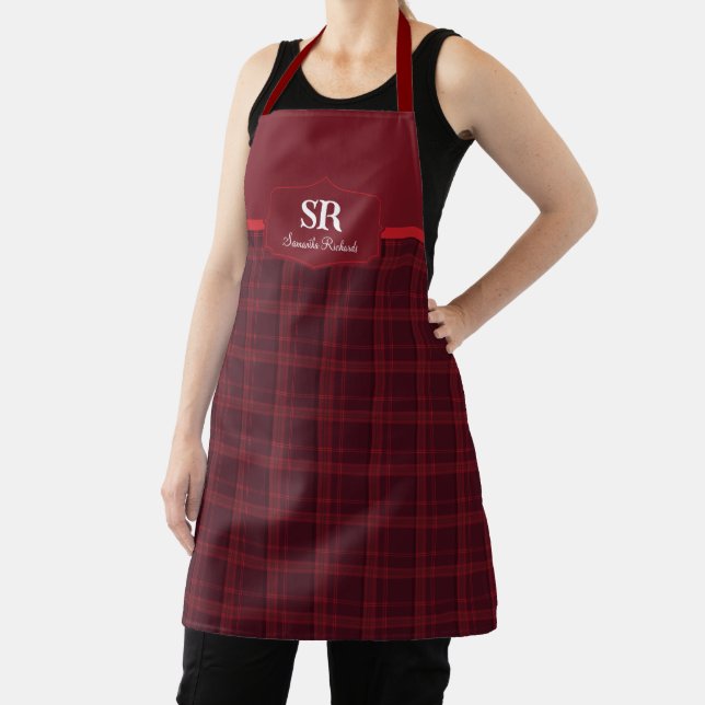 Personalisierte Karierte Monogramm Red Tartan Schü Schürze (InSitu)