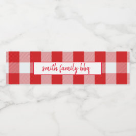 Personalisierte Karierte Rot- und Weißbüffel Wasserflaschenetikett