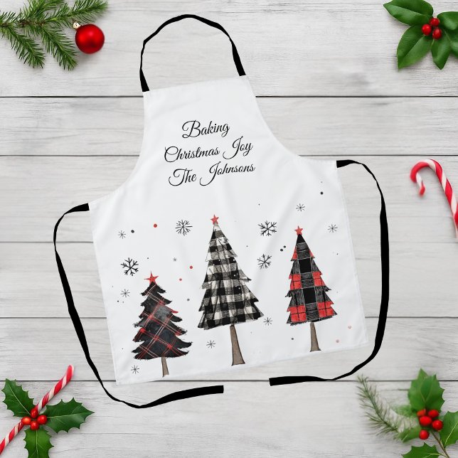 Personalisierte Karierte Weihnachtsbäume Familienn Schürze (Von Creator hochgeladen)