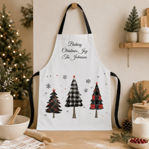 Personalisierte Karierte Weihnachtsbäume Familienn Schürze