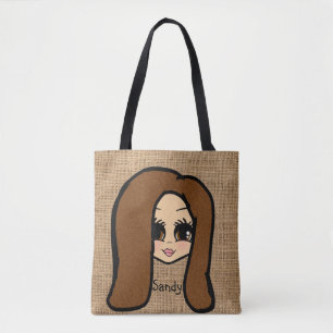 Personalisierte Karikatur Jute Print Tasche Braun