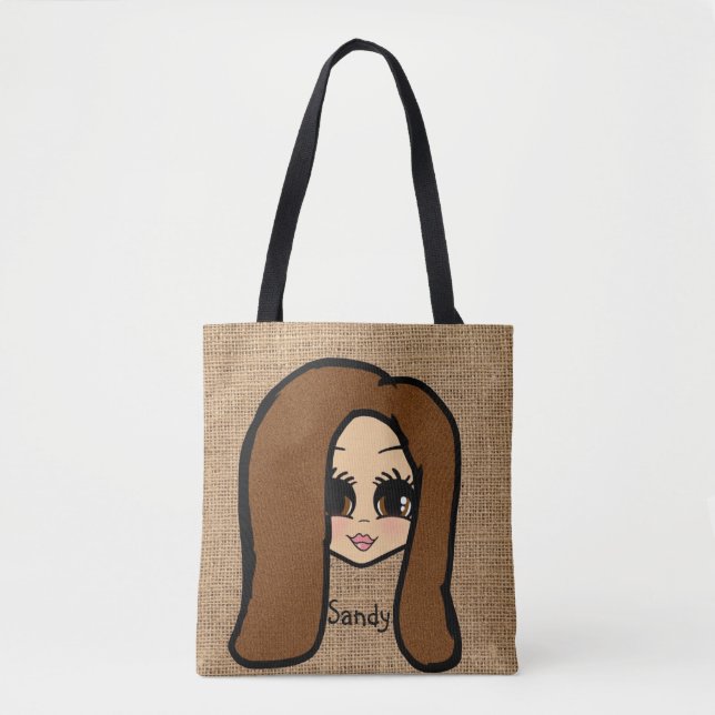 Personalisierte Karikatur Jute Print Tasche Braun  (Vorderseite)