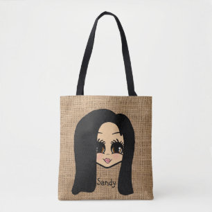 Personalisierte Karikatur Jute Print Tasche Schwar