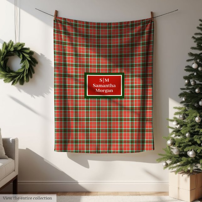 Personalisierte Karodecke Chic Rot Grün Weihnachte Fleecedecke (Personalized Plaid Blanket Chic Red Green Christmas)