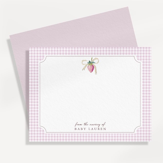 Personalisierte Karte mit rosa Gingham und Erdbeer (Von Creator hochgeladen)