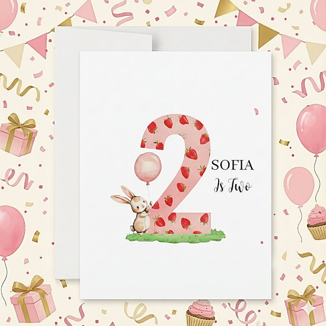Personalisierte Karte zum 2. Geburtstag mit Häsche (Von Creator hochgeladen)