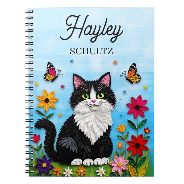 Personalisierte Katze, Blumen und Schmetterlinge   Notizblock (Vorderseite)