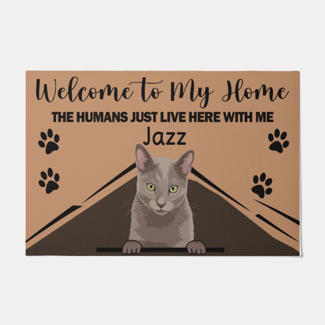 Personalisierte Katze Doormat, willkommen auf unse Fußmatte (Vorderseite)