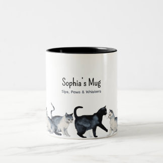 Personalisierte Katze Lover - Niedliche schwarze u Zweifarbige Tasse