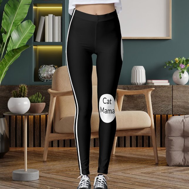 Personalisierte Katze Mama White Black Striped Sti Leggings (Von Creator hochgeladen)