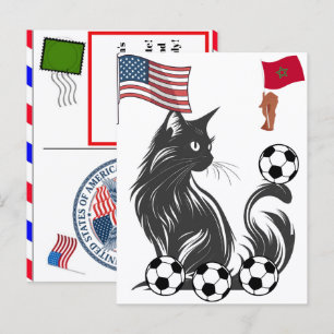 Personalisierte Katze Marokko Fußball Vierter Juli Feiertagspostkarte