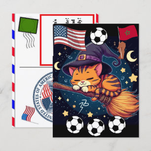 Personalisierte Katze Marokko Fußball Vierter Juli Feiertagspostkarte