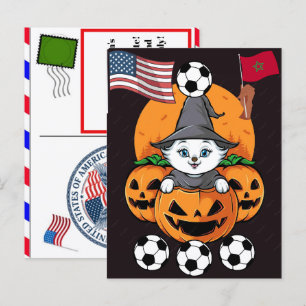 Personalisierte Katze Marokko Fußball Vierzehnter Feiertagspostkarte