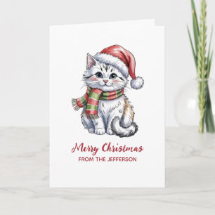 Personalisierte Katze mit Weihnachtsmannmütze Weih Feiertagskarte