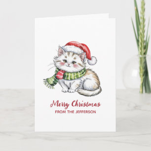 Personalisierte Katze mit Weihnachtsmannmütze Weih Feiertagskarte