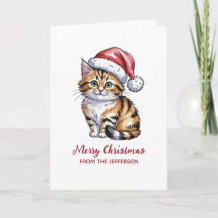 Personalisierte Katze mit Weihnachtsmannmütze Weih Feiertagskarte