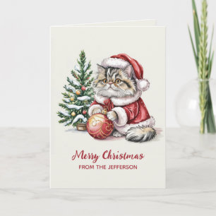 Personalisierte Katze mit Weihnachtsmannmütze Weih Feiertagskarte