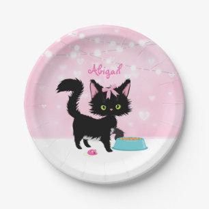Personalisierte Katze Pink und White Girten Kitten Pappteller
