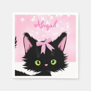 Personalisierte Katze Rosa und Weiße Kätzchen Gebu Serviette