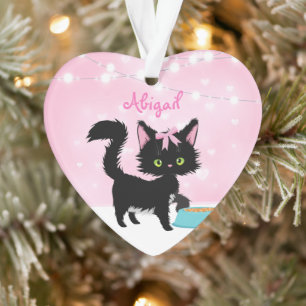 Personalisierte Katze Rosa und Weiße Weihnachten Ornament