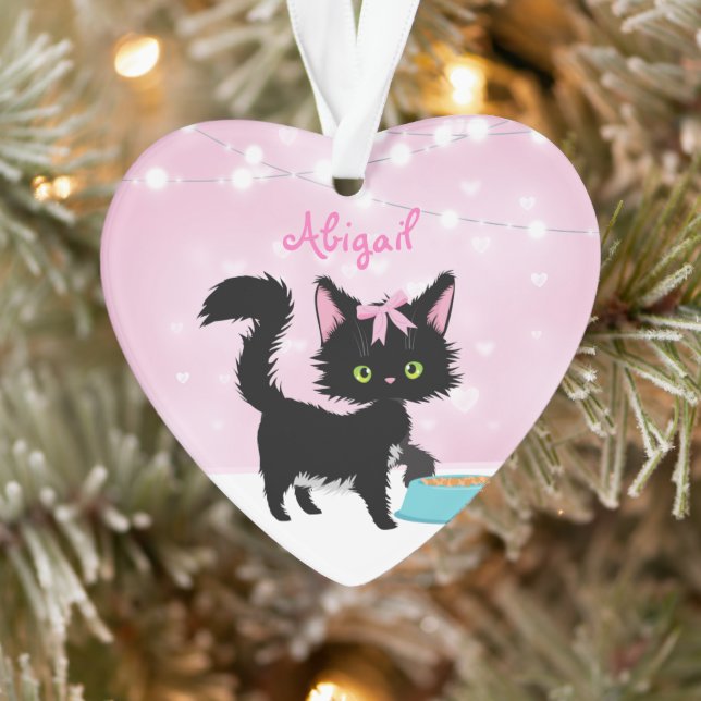 Personalisierte Katze Rosa und Weiße Weihnachten Ornament (Baum)