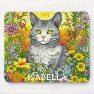 Personalisierte Katze und Blume Mousepad