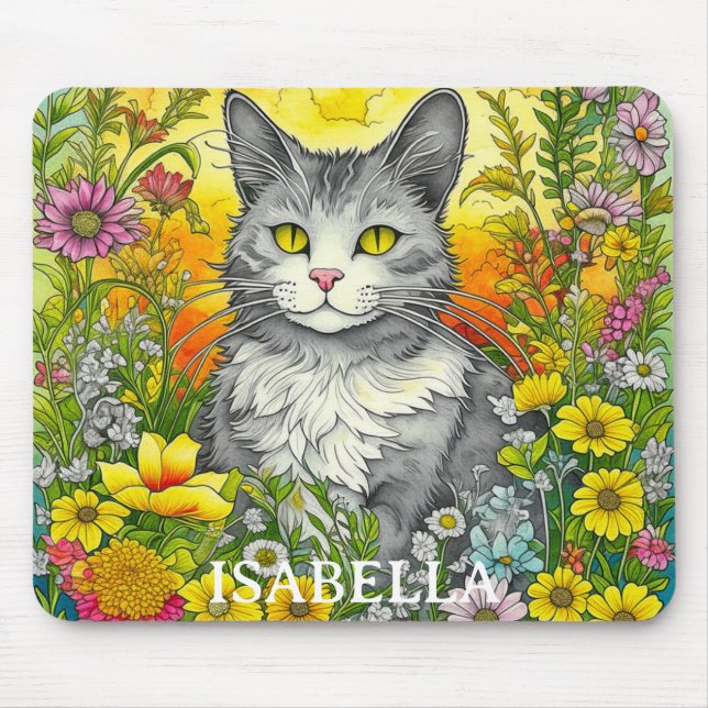 Personalisierte Katze und Blume Mousepad (Vorne)