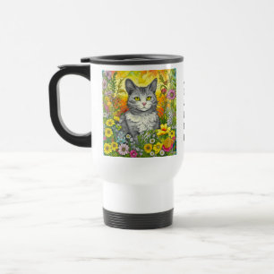 Personalisierte Katze und Blume Reisebecher