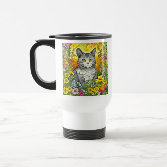 Personalisierte Katze und Blume Reisebecher (Links)