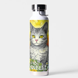 Personalisierte Katze und Blume Trinkflasche
