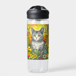 Personalisierte Katze und Blume Trinkflasche