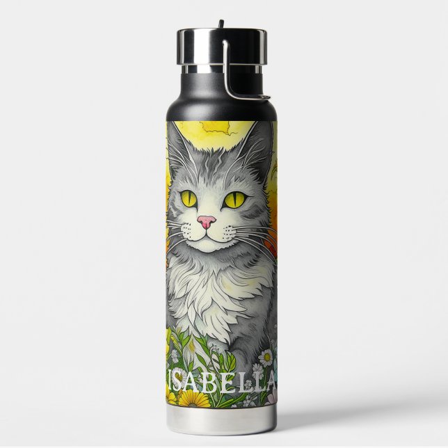 Personalisierte Katze und Blume Trinkflasche (Links)