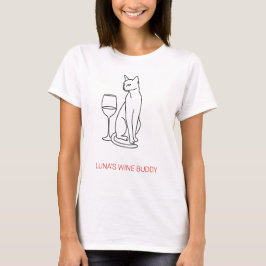 Personalisierte Katze und Wein Minimalistische Lin T-Shirt