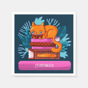 Personalisierte Katzen genehmigte Bücher Aquamarin Serviette