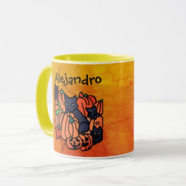 Personalisierte Katzen und Kürbis zu Halloween Tasse (Vorderseite Links)