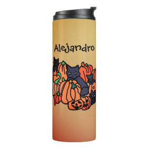 Personalisierte Katzen und Kürbis zu Halloween Thermosbecher