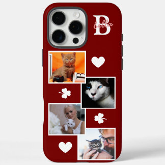 Personalisierte Katzenfoto-Collage Monogramm Borde iPhone 16 Pro Max Hülle